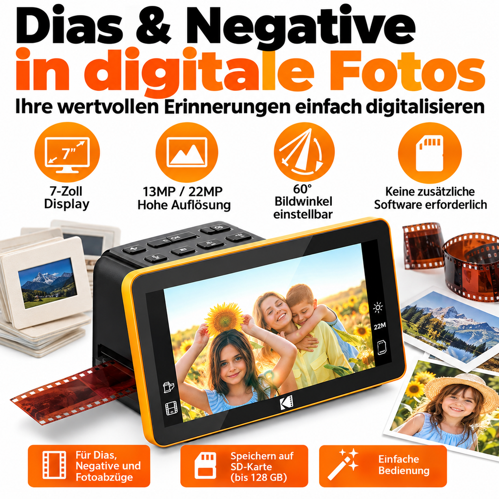 Kodak Slide N Scan – 14MP Filmscanner mit 5" Display, 135/126/110 Dia & Negativ