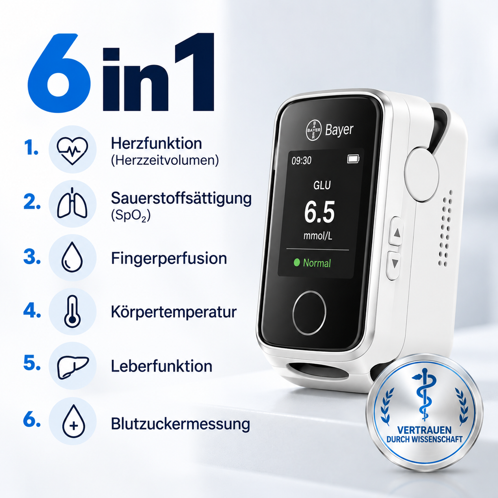 Misuratore di glicemia Bayer senza puntura 12-in-1 – Dispositivo digitale per la glicemia e i valori sanitari