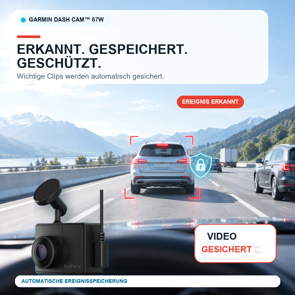 Garmin Dash Cam 67W – Dashcam Auto 1440p mit GPS, 180° Weitwinkel & Sprachsteuerung – Dashcam Test