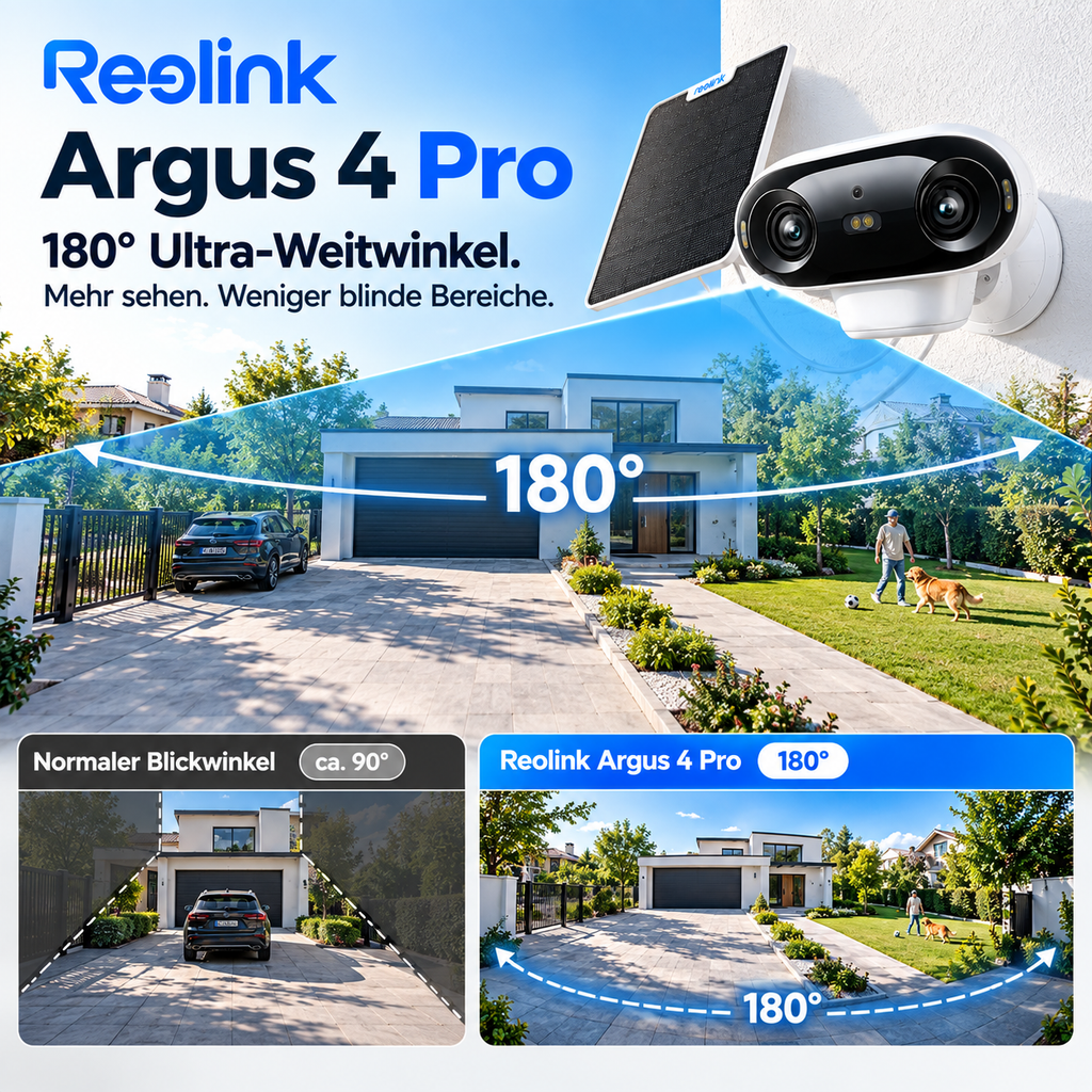 Reolink Kamera Argus 4 Pro 4K, Akku Außenkamera, WLAN Überwachungskamera mit Nachtsicht
