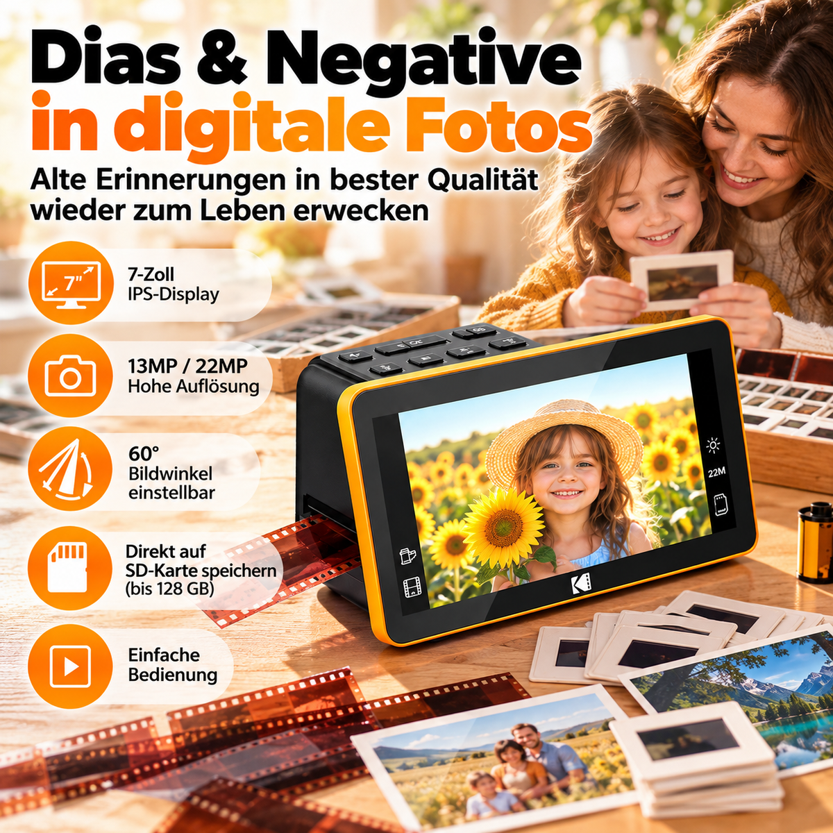 Kodak Slide N Scan – 14MP Filmscanner mit 5" Display, 135/126/110 Dia & Negativ