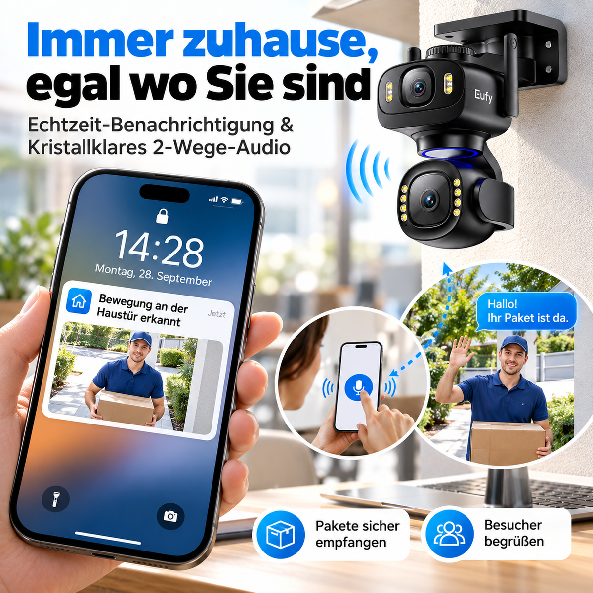 Eufy Überwachungskamera Außen WLAN – Floodlight Cam E340 Dual Kamera 3K 360°