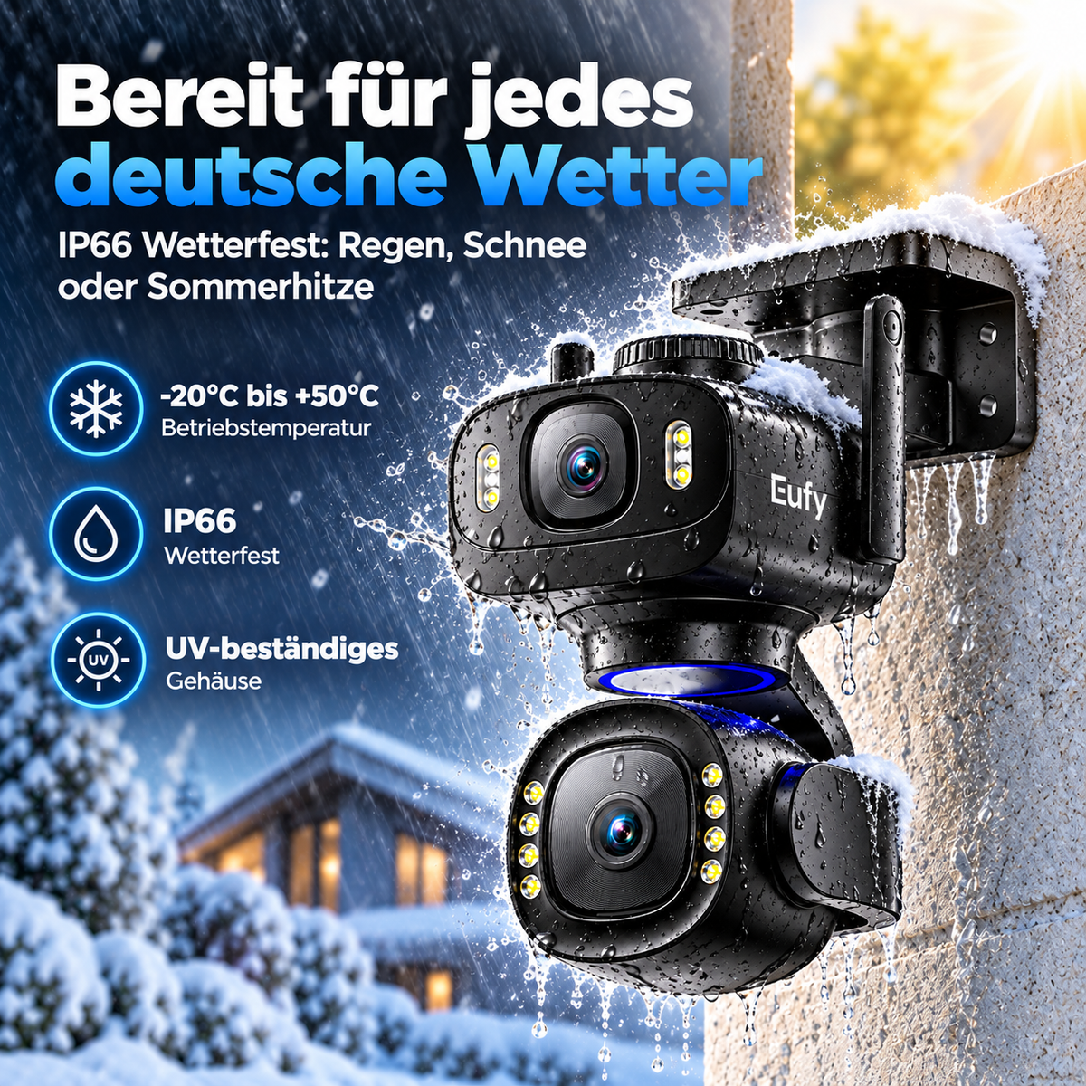 Eufy Überwachungskamera Außen WLAN – Floodlight Cam E340 Dual Kamera 3K 360°