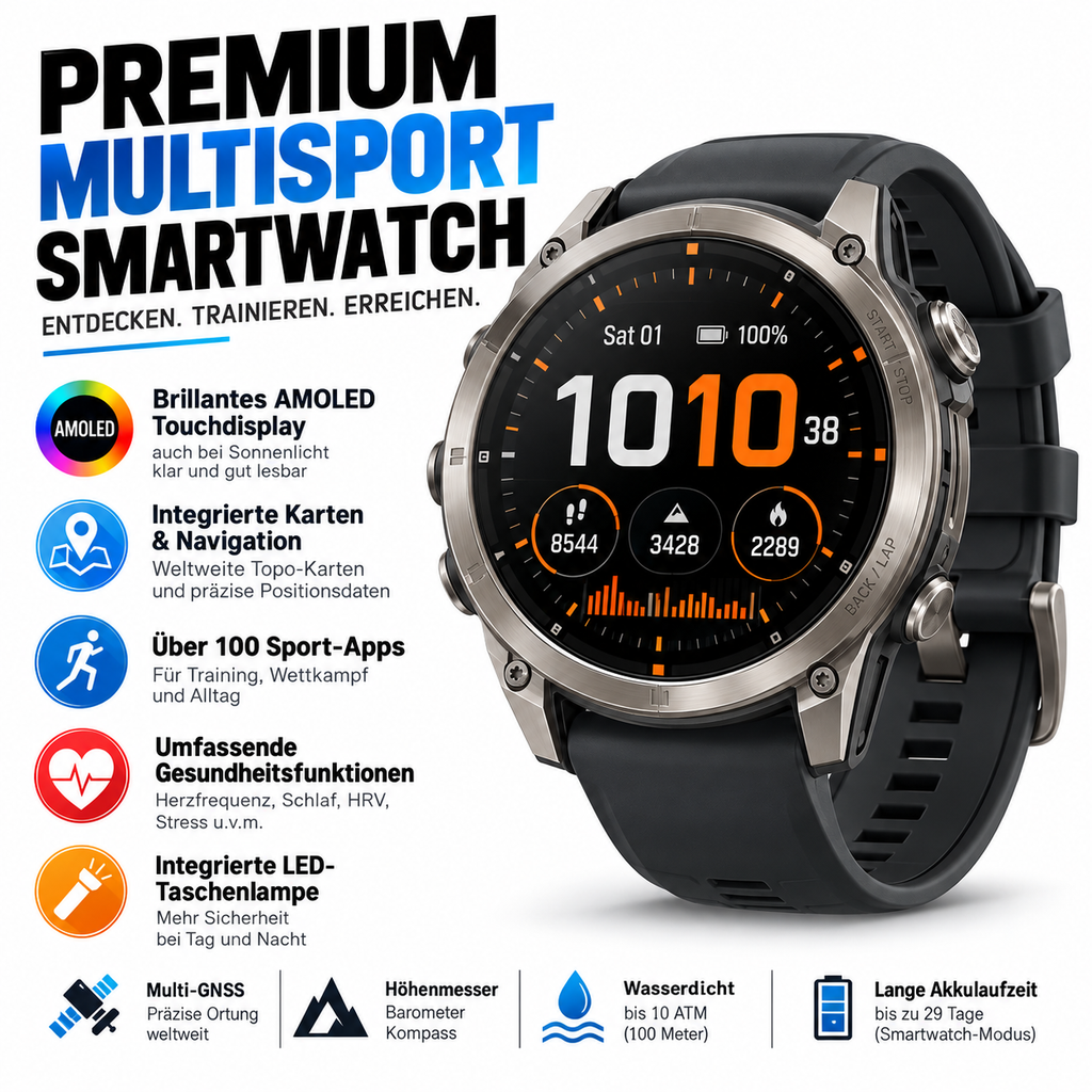 Garmin fēnix 9 Pro Smartwatch – AMOLED, GPS, Navigation & lange Akkulaufzeit