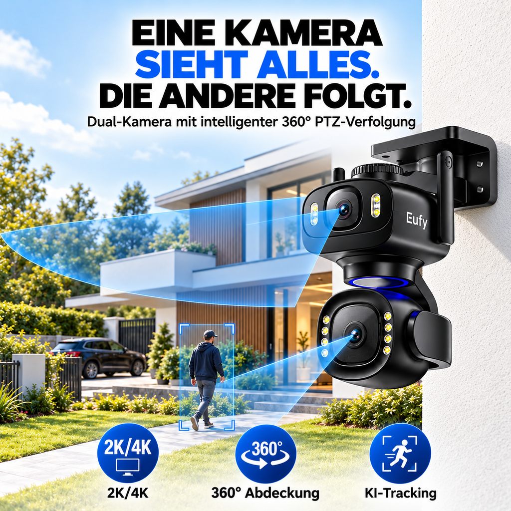 Cámara de seguridad exterior Wi-Fi Eufy – Floodlight Cam E340 con cámara dual 3K 360°
