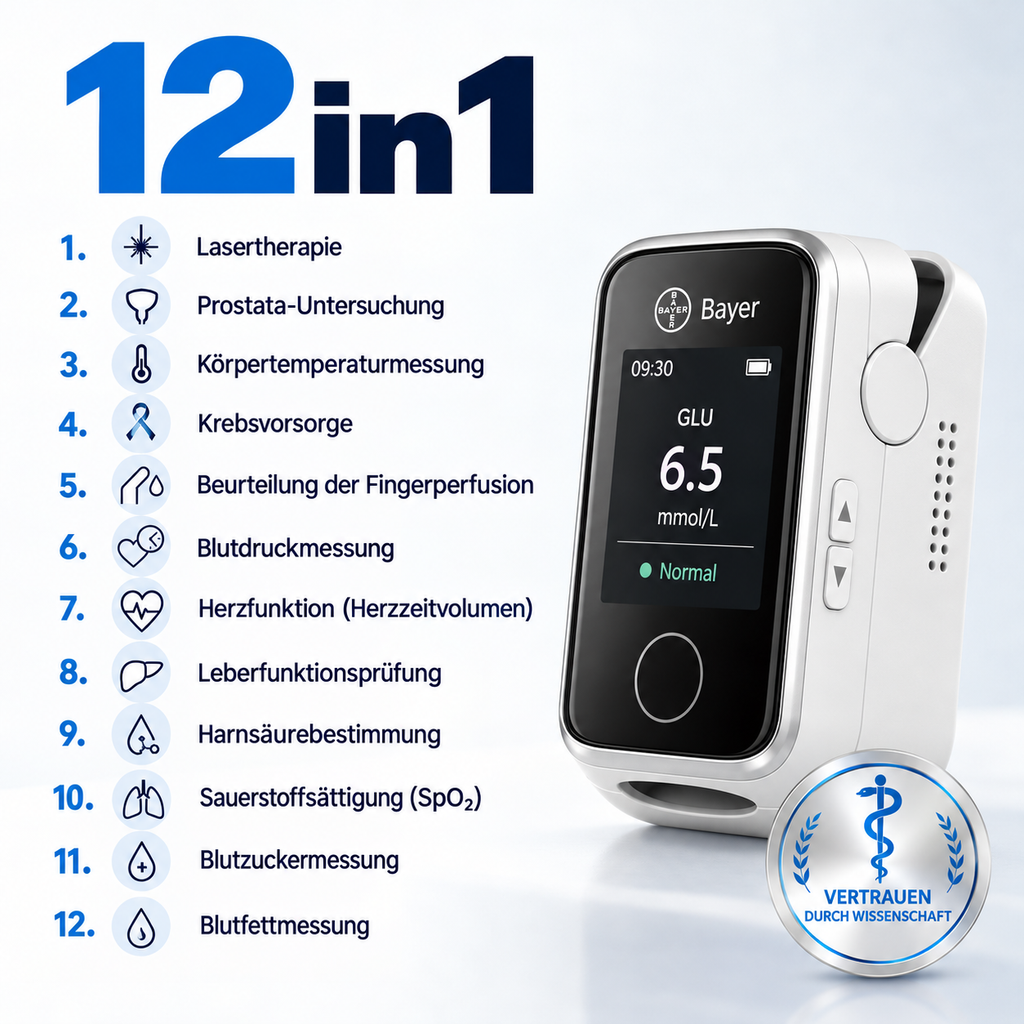 Misuratore di glicemia Bayer senza puntura 12-in-1 – Dispositivo digitale per la glicemia e i valori sanitari