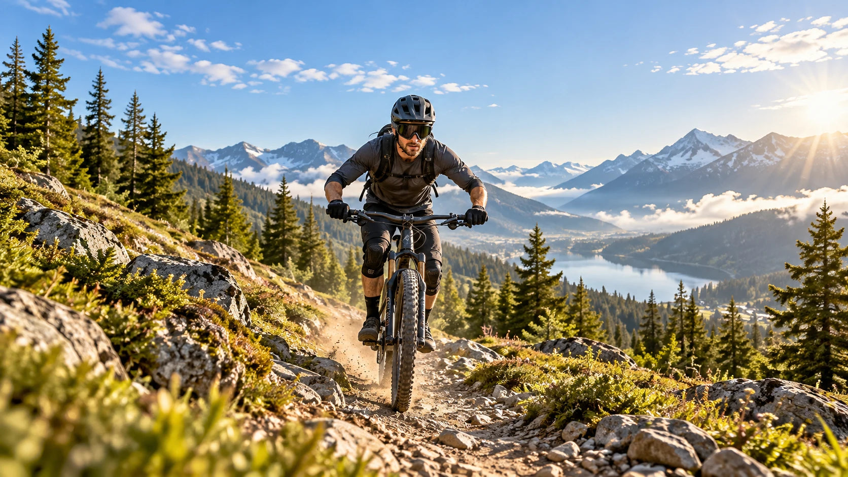 Mountainbiker mit Platz für verschiedene Bildformate