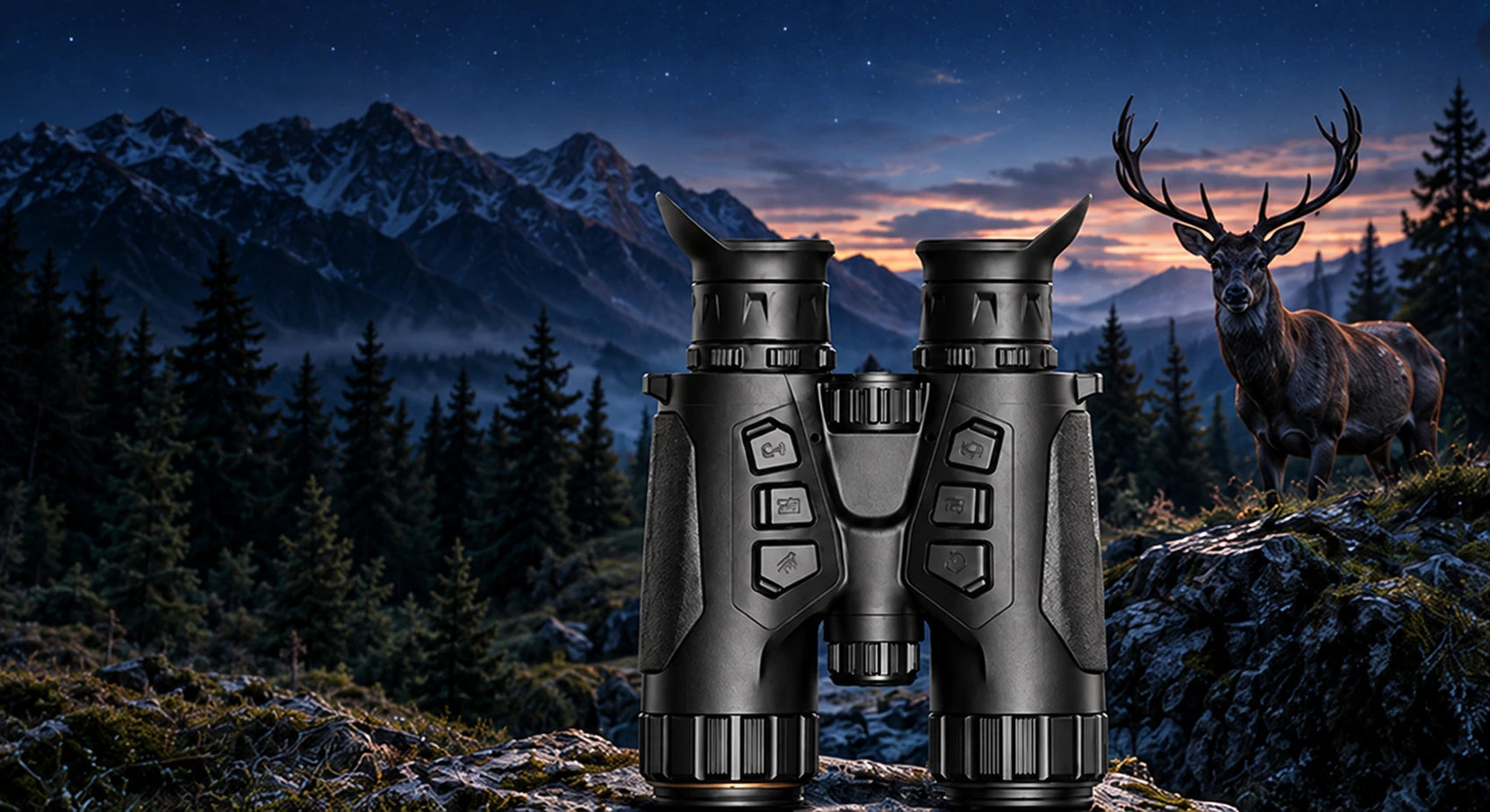 Binoculares térmicos y de visión nocturna HD-S850 en un paisaje montañoso