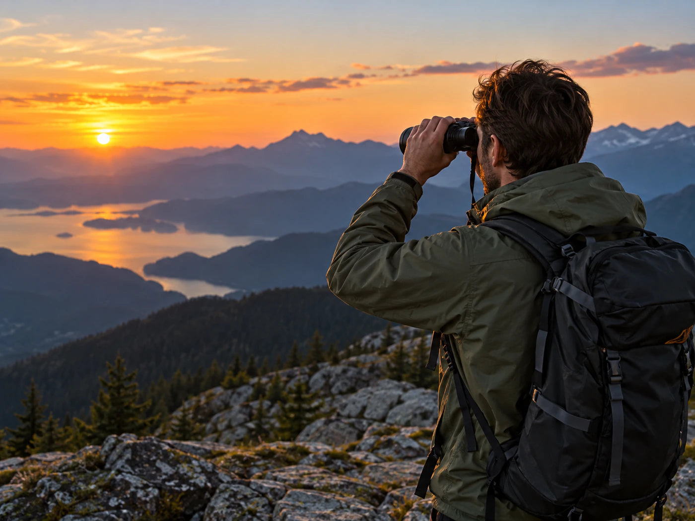 Observación al aire libre durante la puesta de sol