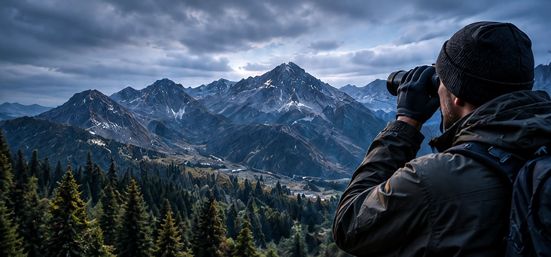 Observador con HD-S850 en un paisaje de montaña