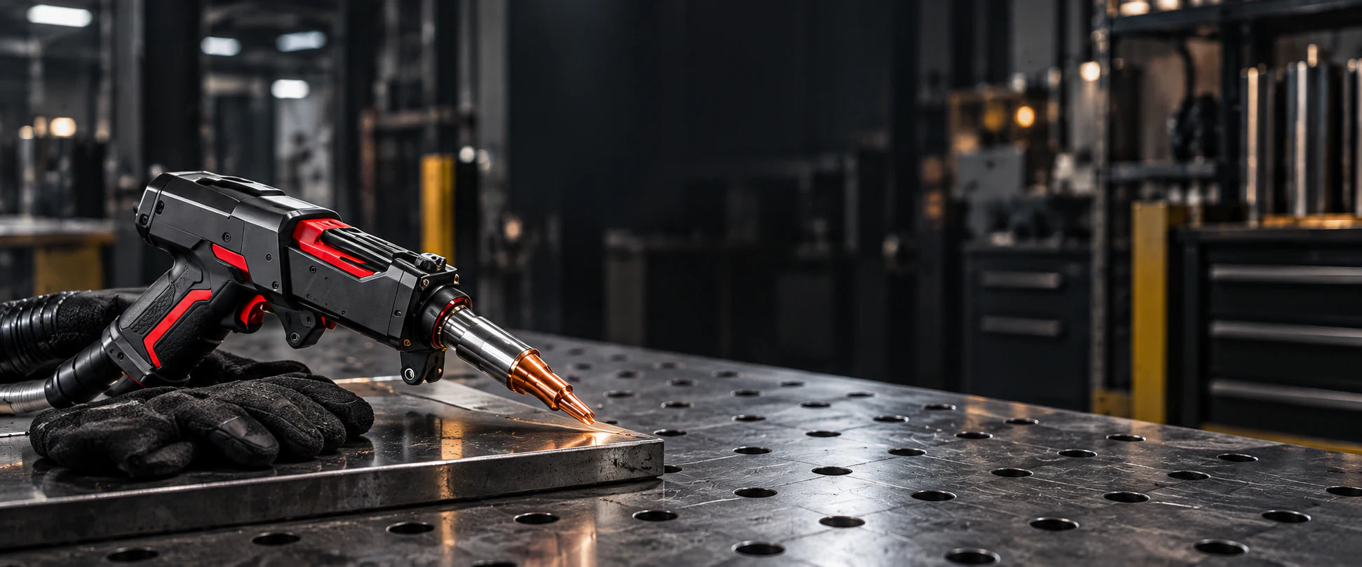 4-in-1-Laserhandgerät auf einer Werkbank