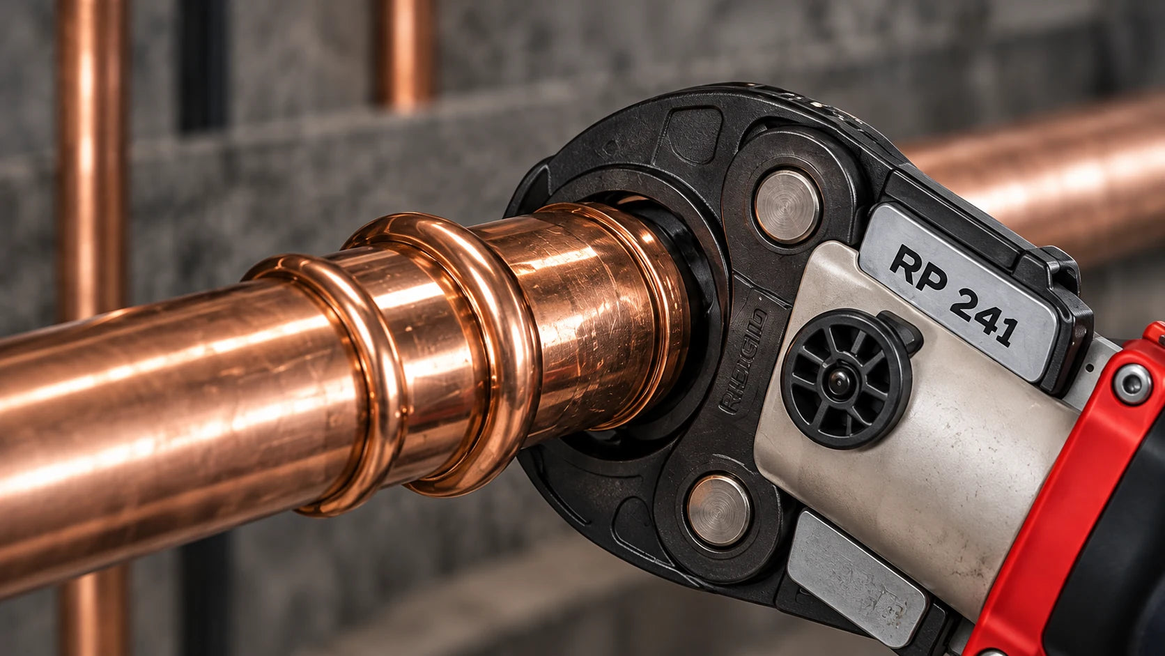 Presskopf der RP 241 an einem Kupferfitting
